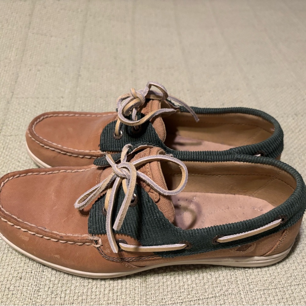 Tan and Green Boat Shoes